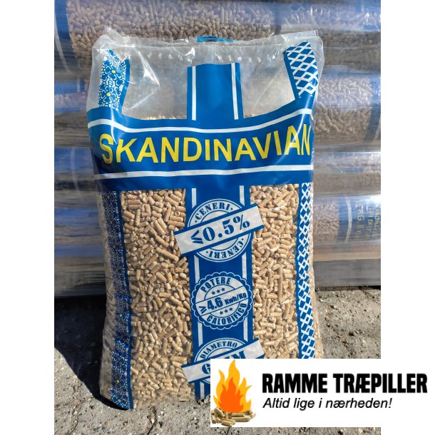 Skandinavian premium 6 mm 60 stk.  15 kg. 900 kg. Kilopris 3,55 kr/kg. Askeindhold 0,2 - 0,4%